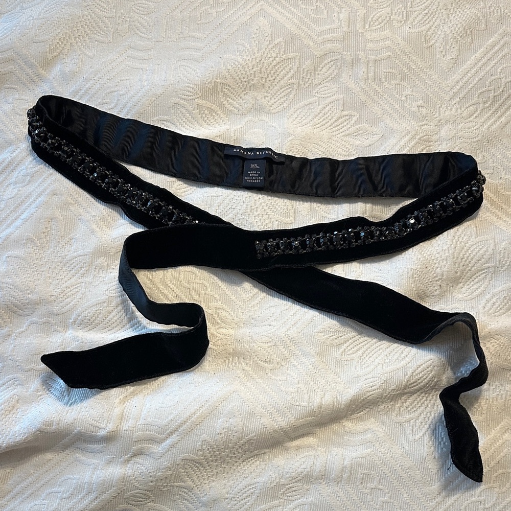 Banana Republic Black Velvet Belt with Beaded Detail